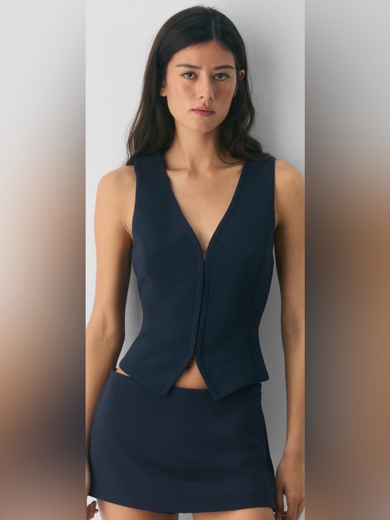 Wilfred Tops - NWT! Attire Vest - Crepette Dark Night Navy Sz:10